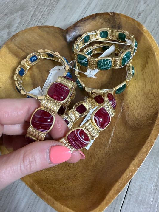 Gold Framed Stone Stretch Bracelet