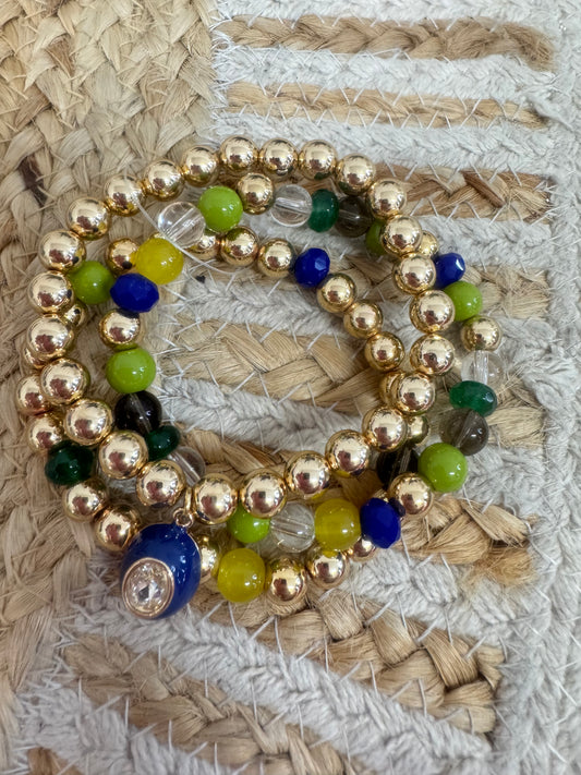 Blue & Green Beaded Bracelet Stack Set – Trendy Stretch Stackable Bracelets