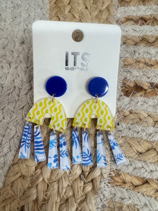 Yellow & Blue Pattern Dangle Earrings – Bright Boutique Statement Earrings
