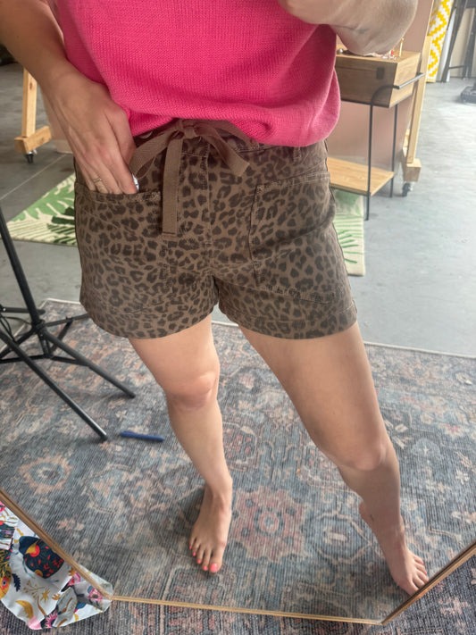 Leopard Print Drawstring Shorts