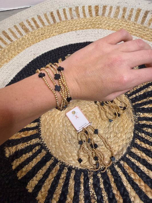 Gold & Black Cross Beaded Bracelet - trendy Jewelry