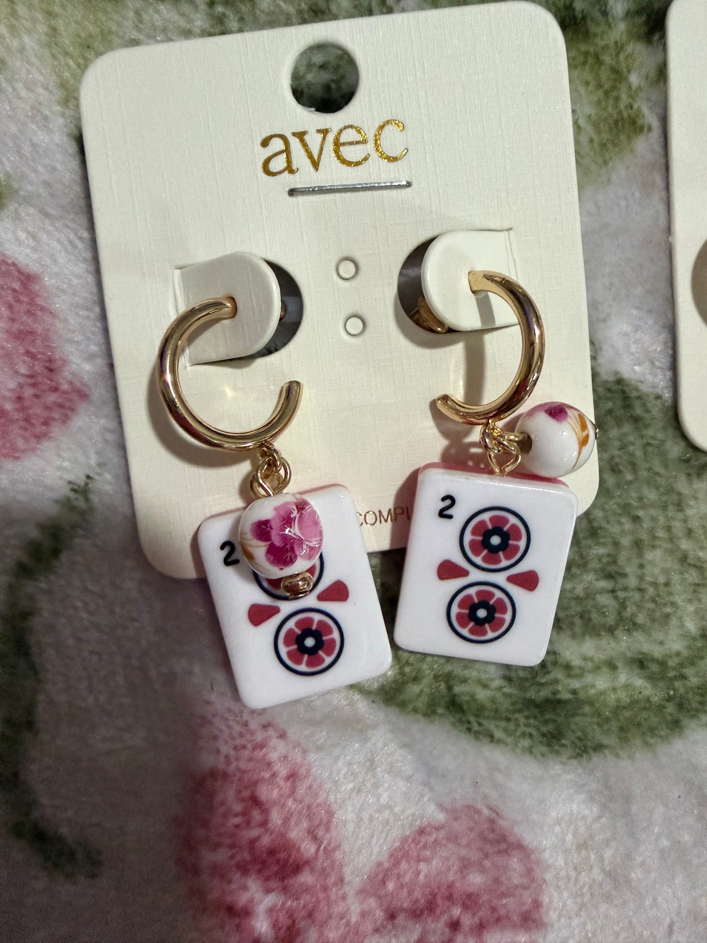 Mahjong Inspired Gold Hoop Dangle Earrings