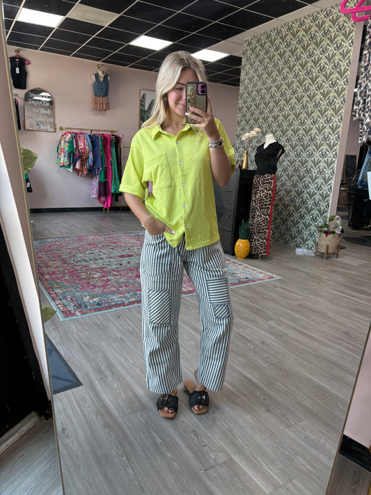 Navy Stripe Patchwork Wide-Leg Pants