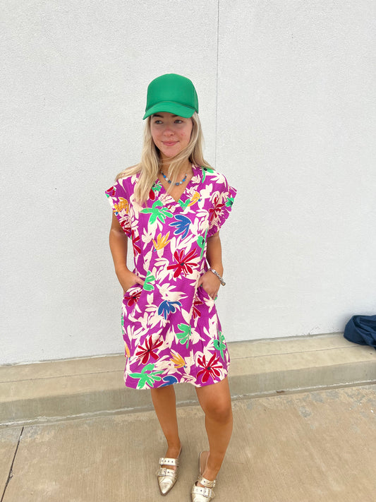 Tropical Bloom Pocket Dress - Purple Multi Floral