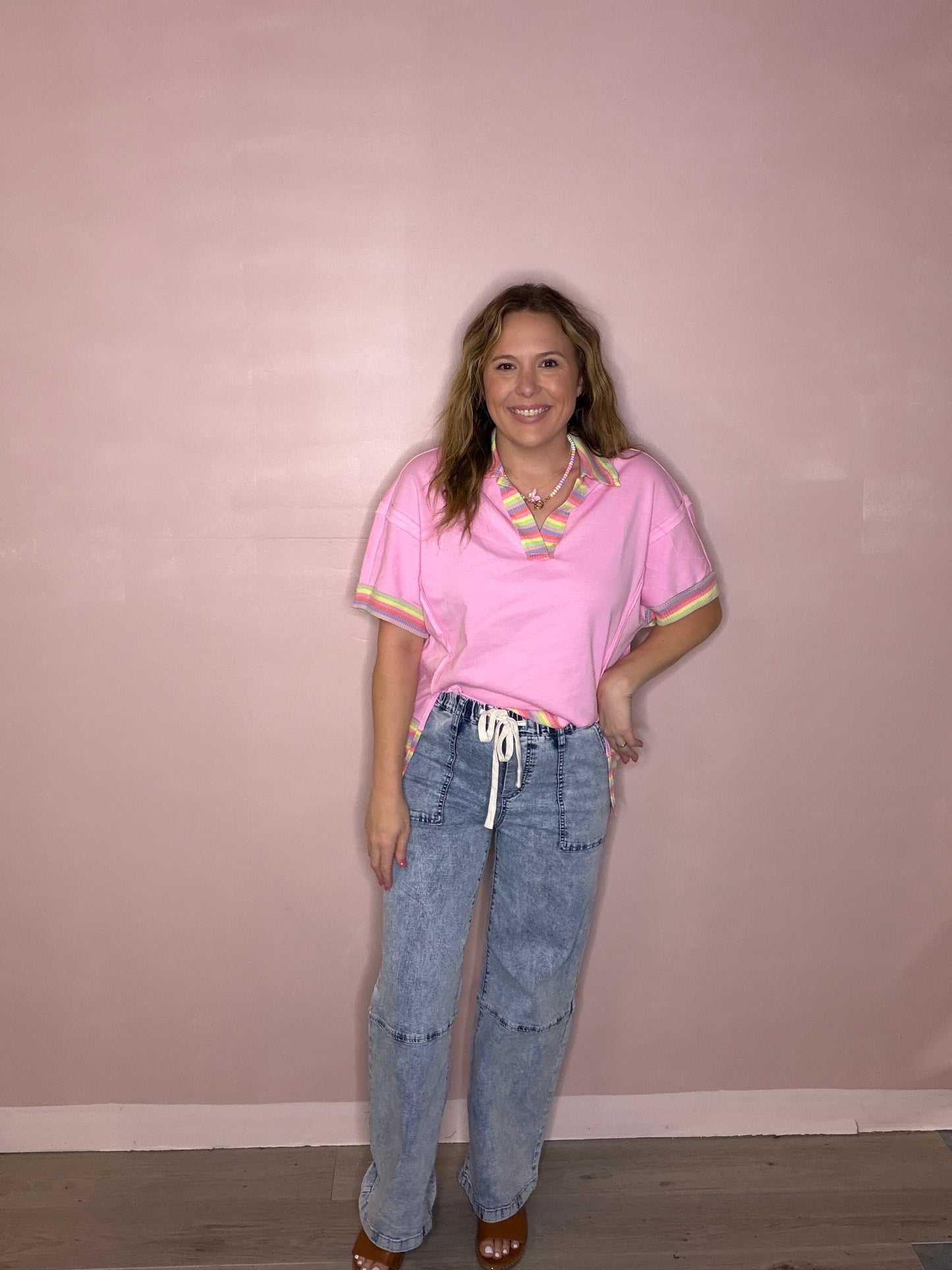 Women's Acid Wash Pull-On Stretch Wide Leg Jeans