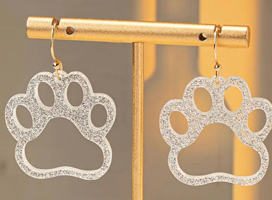 Silver Glitter Paw Earrings