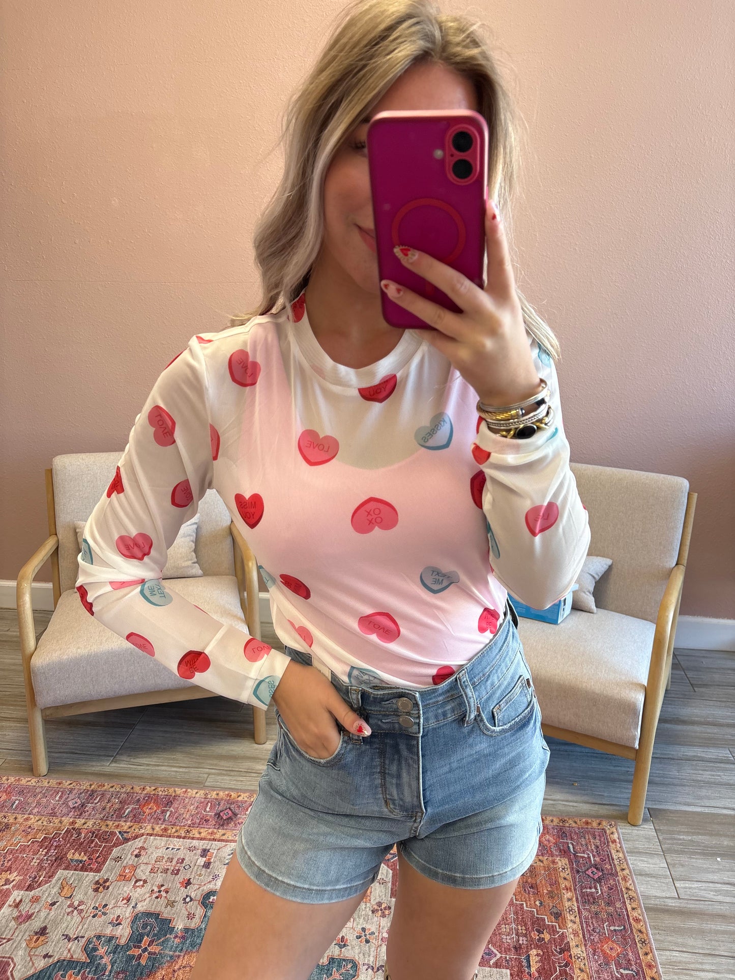 Conversation Heart Mesh Top
