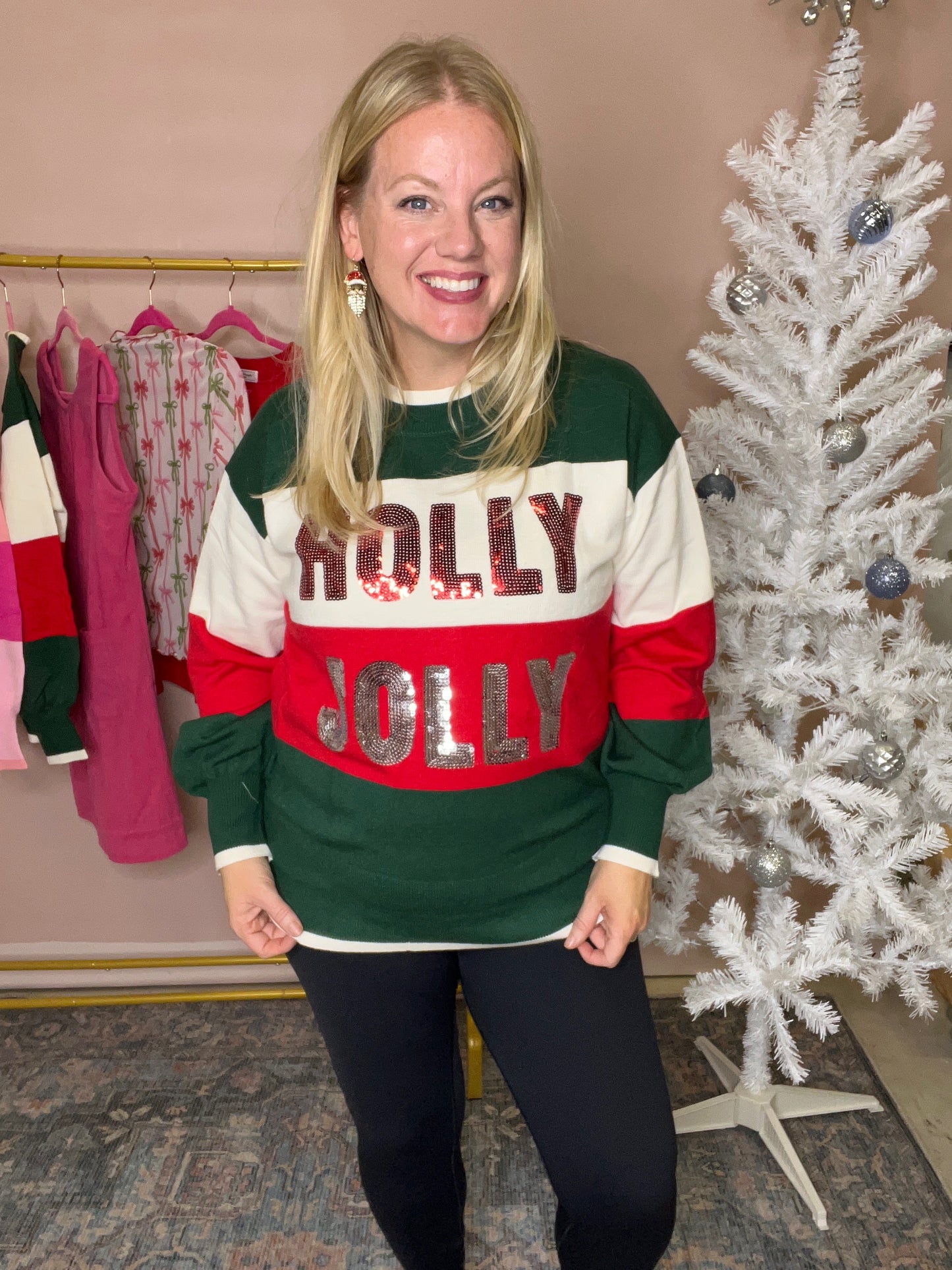 Holly Jolly Sequin Stripe Sweater – Classic Christmas Green