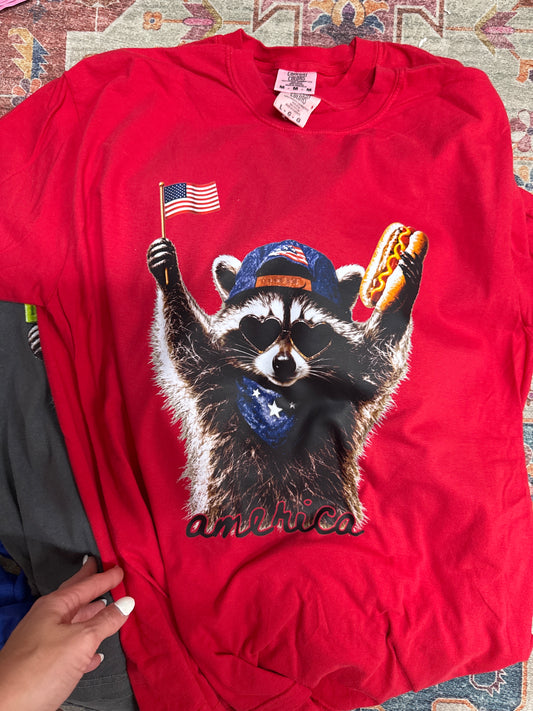 Patriotic Raccoon America Graphic Tee