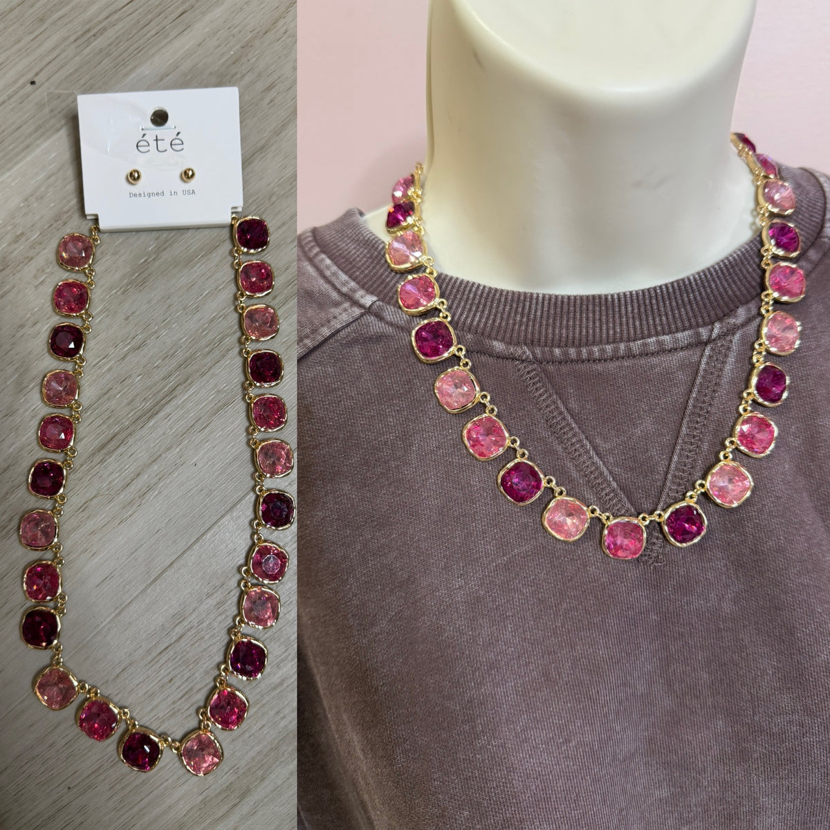 Pink Two-Tone Crystal Statement Necklace
