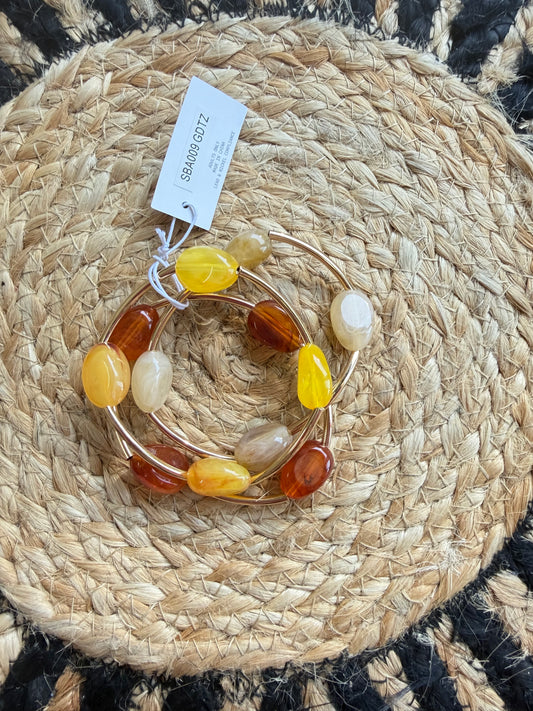 Amber Beaded Bracelet Stack with Gold Accents