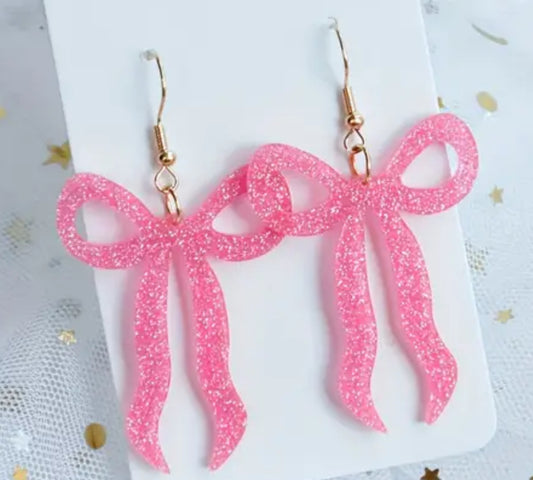 Pink Glitter Bow Earrings
