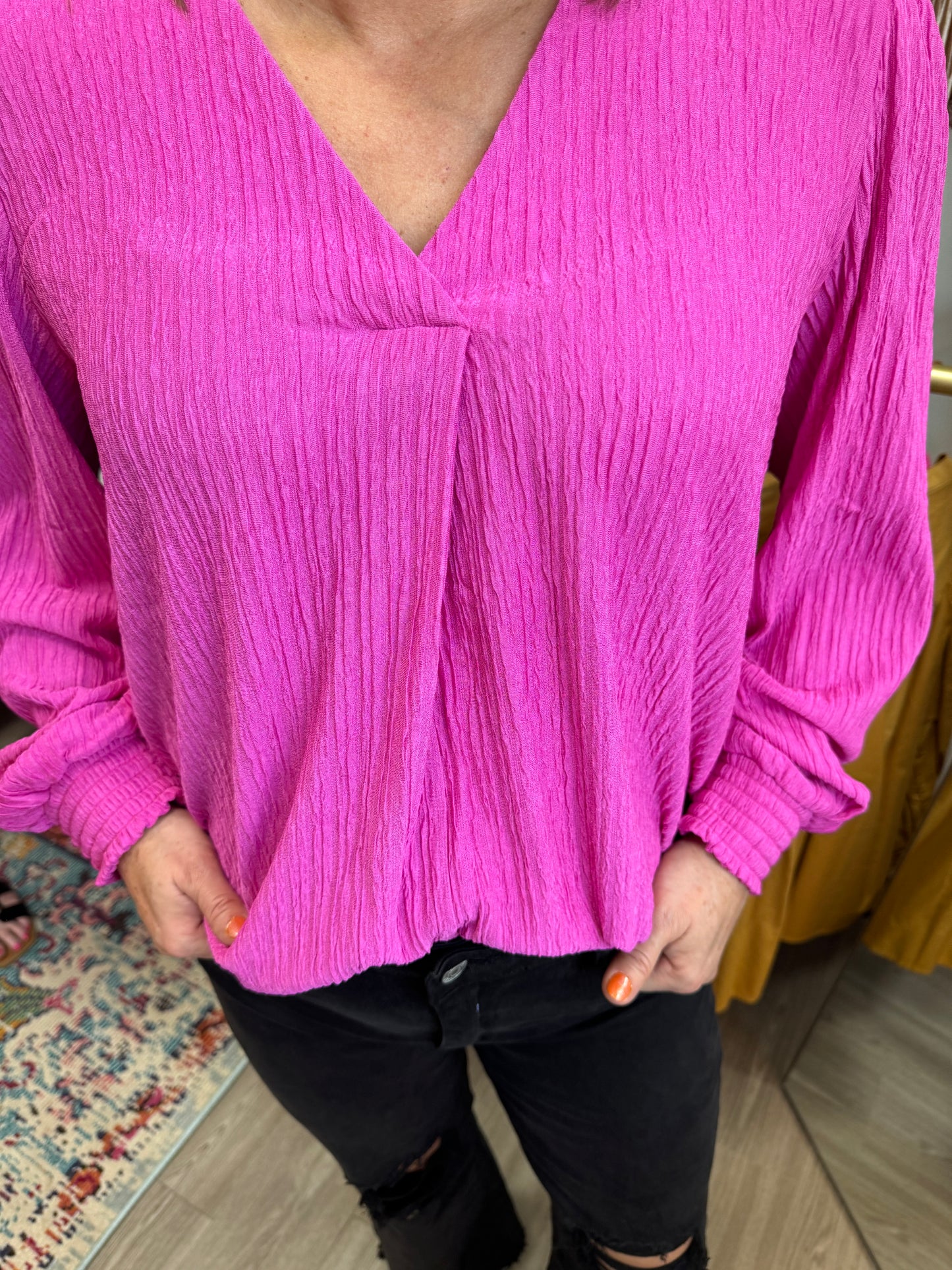 Fuchsia crinkle blouse