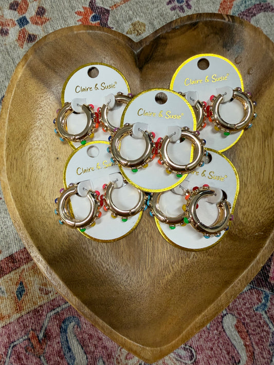 Rainbow Confetti Gold Hoop Earrings