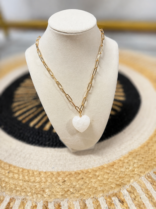 White Heart Gold Chain Necklace