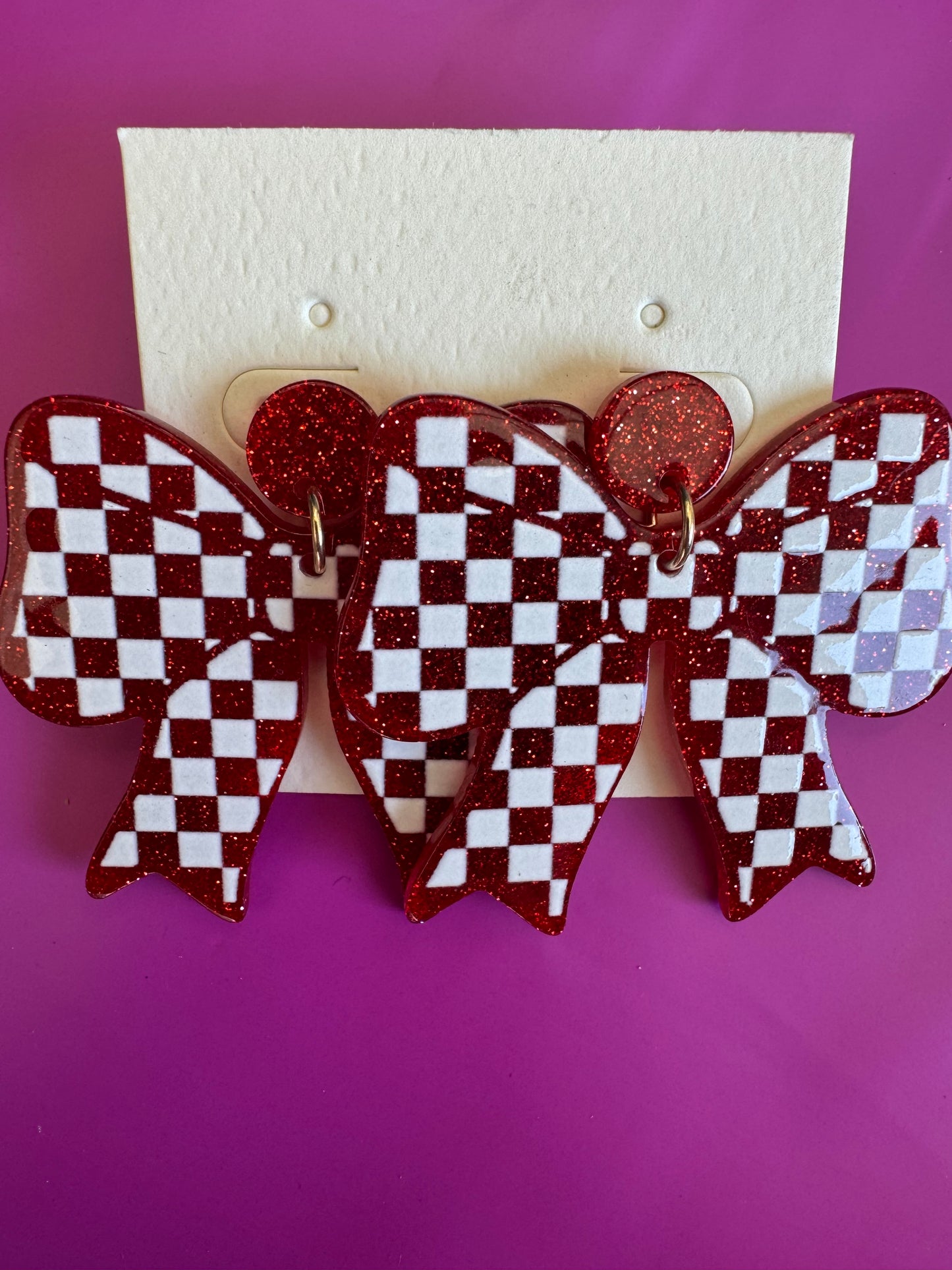 Checkered Game Day Bow Earrings