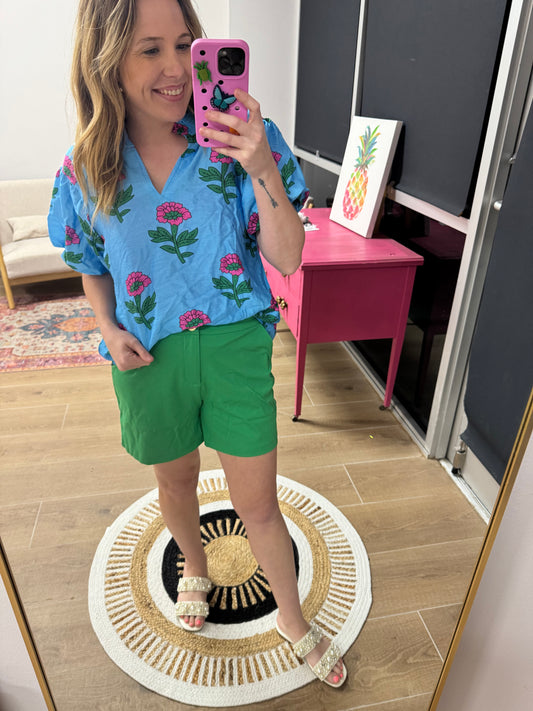Green Wrinkle-Free Shorts