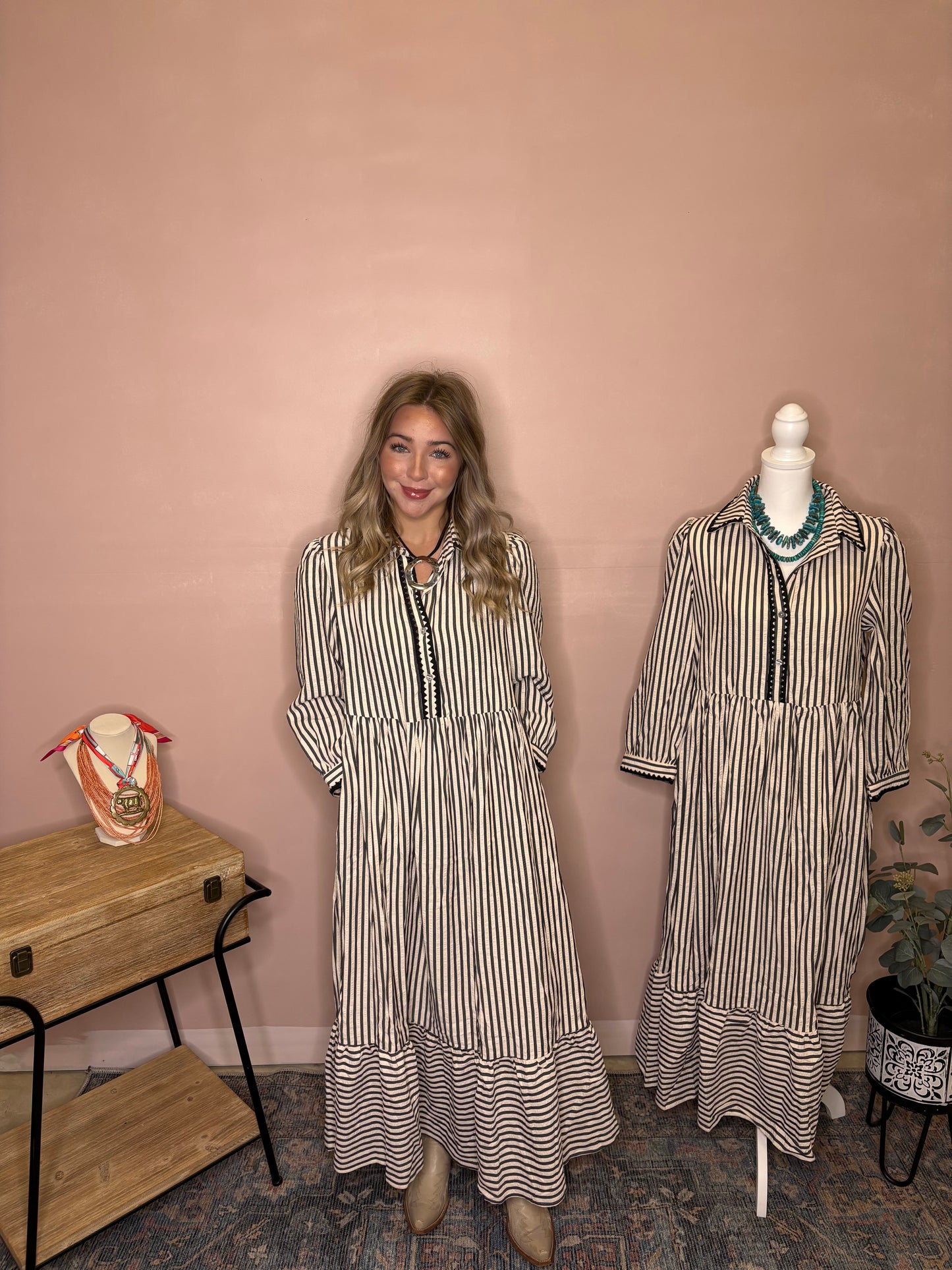 Classic Stripe Black & Ivory Midi Dress