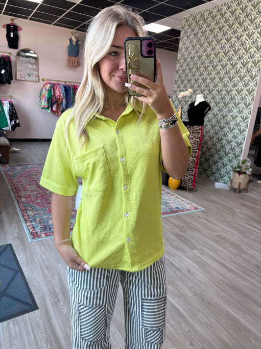 Lime Stretch Button-Up Blouse