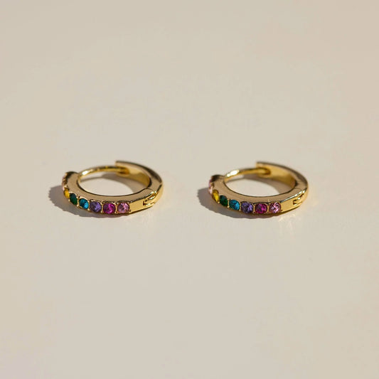 Nickel & Suede Rainbow Pavé Huggies