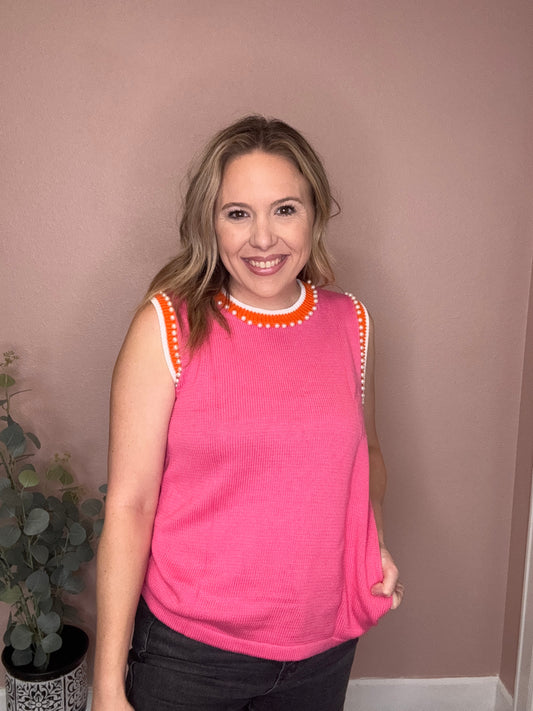 Pearl Trimmed Knit Tank