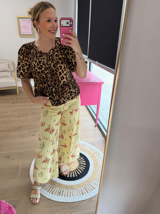 Western Cowboy Print Wide Leg Pants for Women