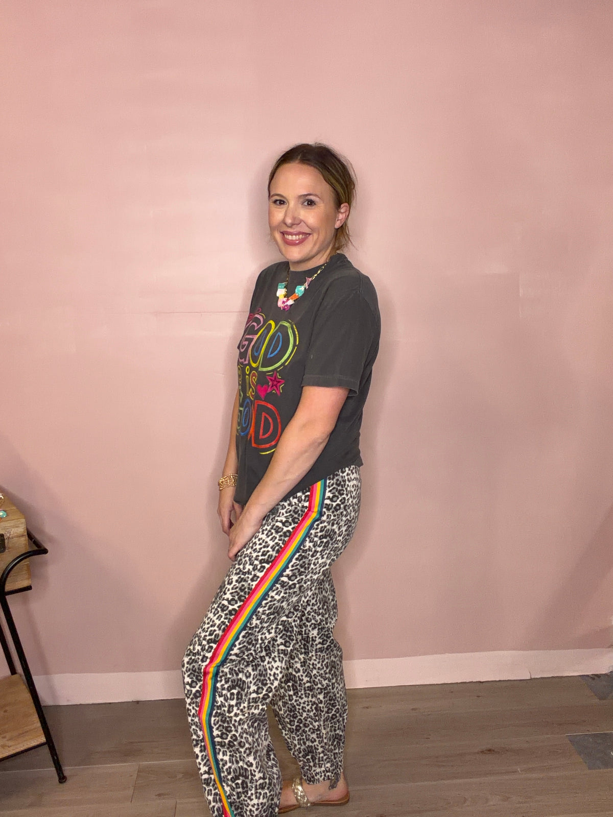Leopard Rainbow Stripe Pull-On Jogger Jeans
