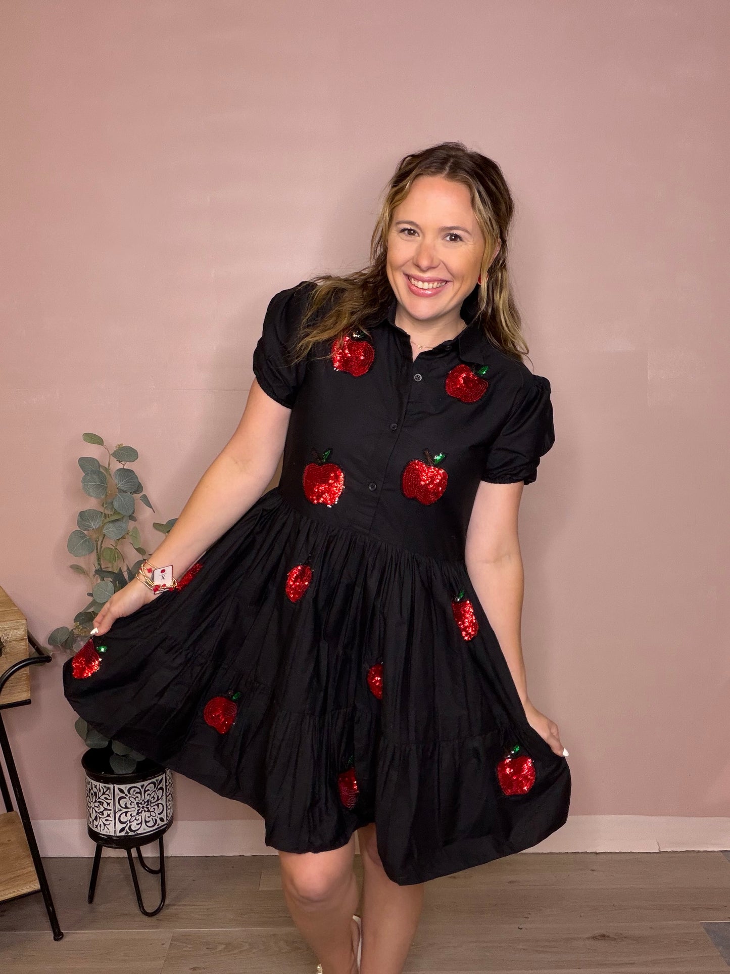Black Sequin Apple Teacher Dress