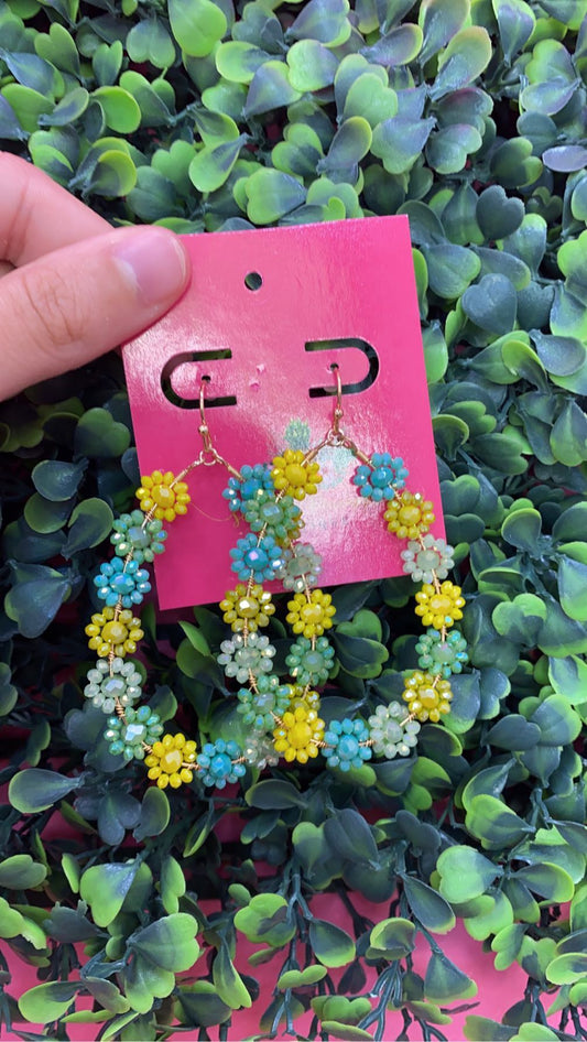 Green Summer Flower Dangle Earrings