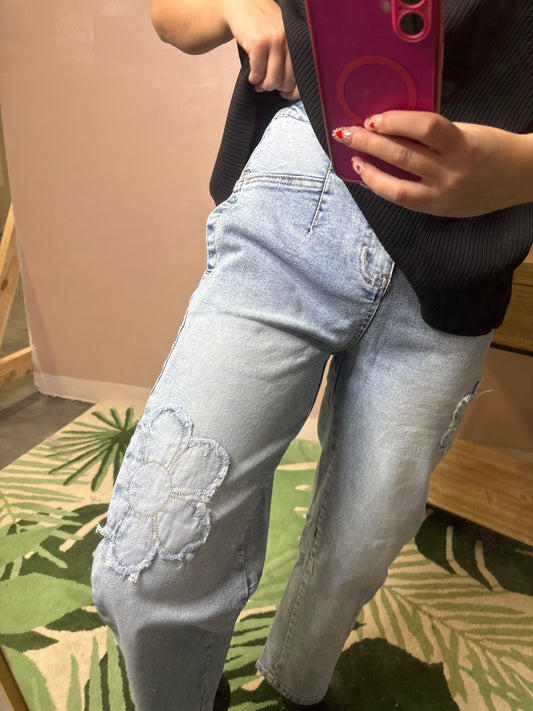 Petal Patch High Rise Relaxed Fit Denim Jeans