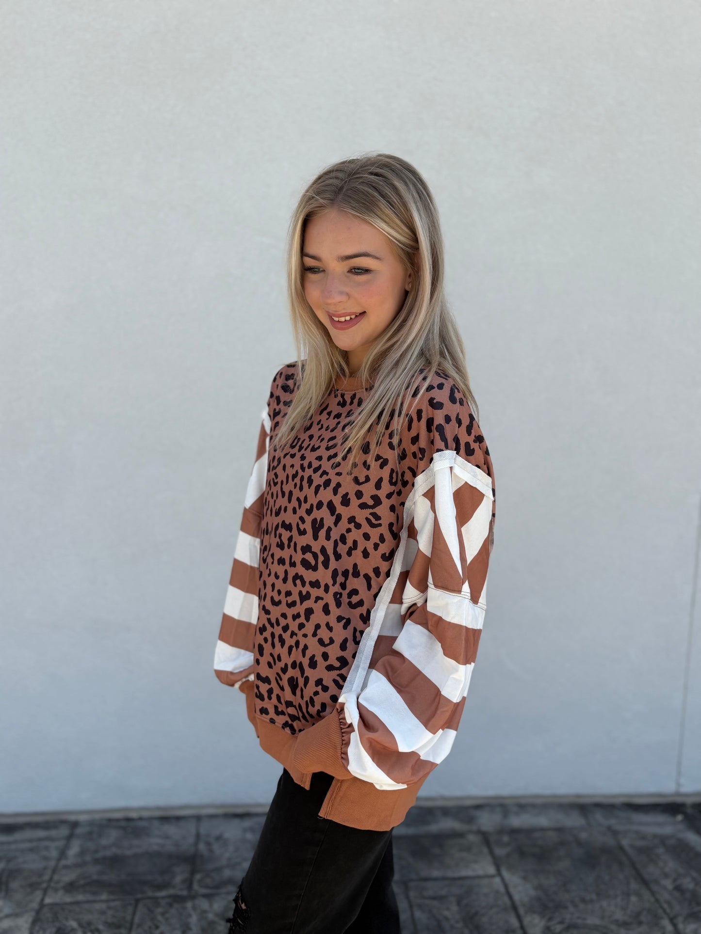 Wild Stripes Leopard Patchwork Sweatshirt