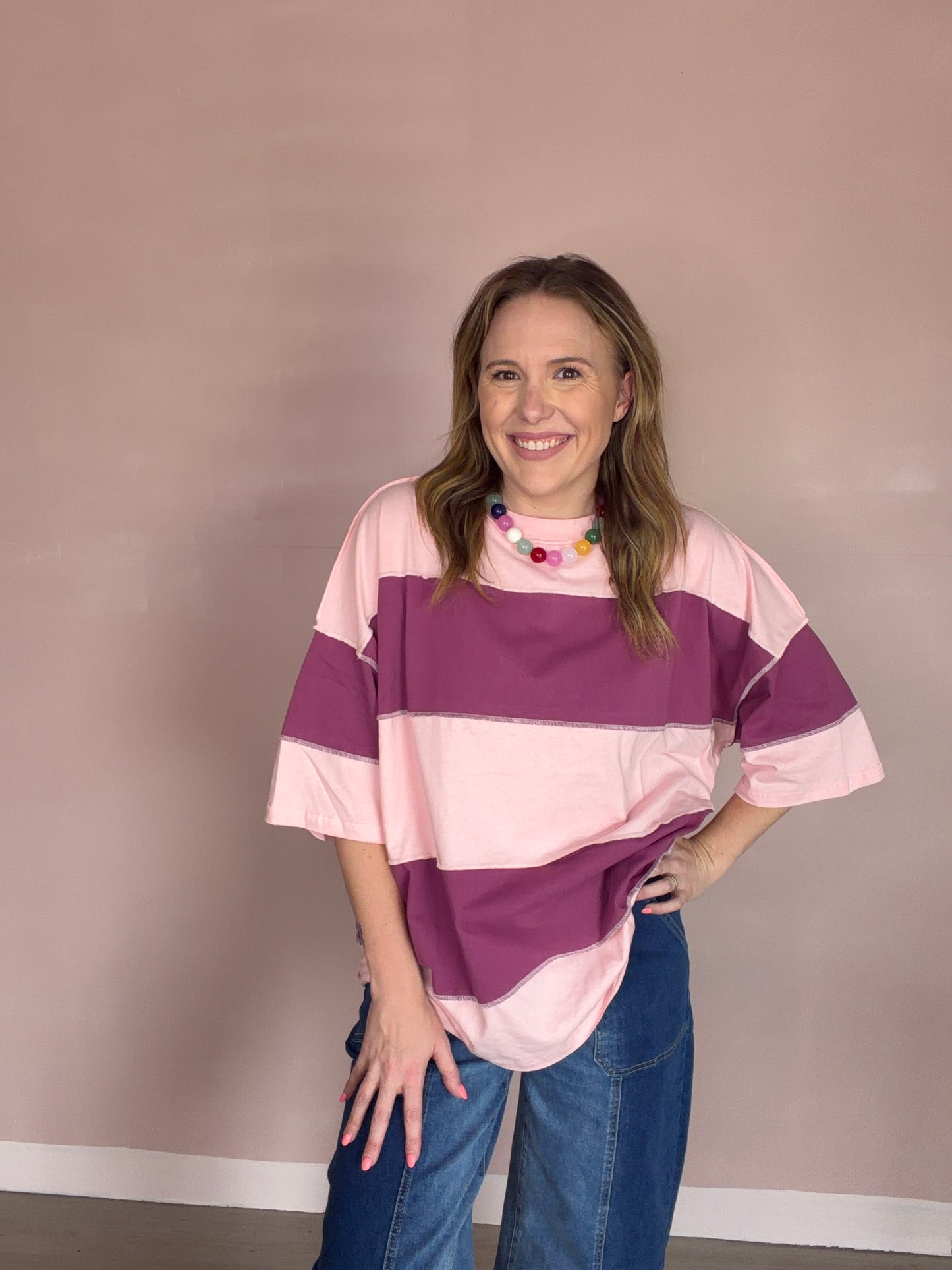 Mauve Pink Stripe Oversized Top