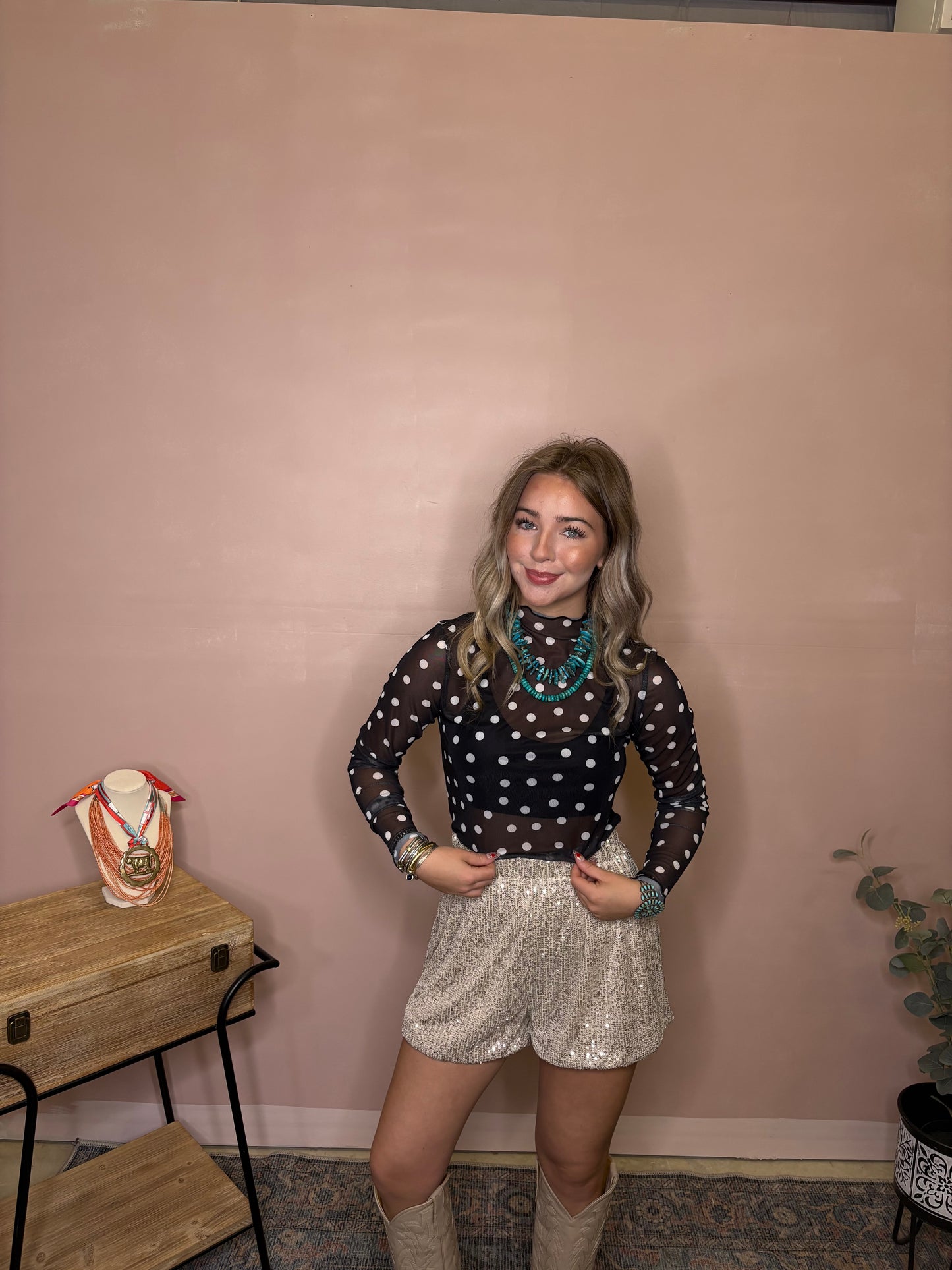 Sheer Polka Dot Mesh Top