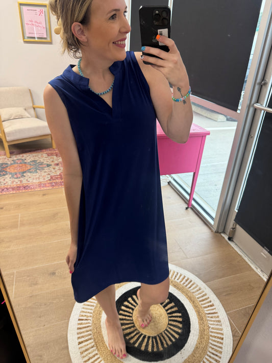 Navy Breeze Wrinkle-Free Pocket Dress