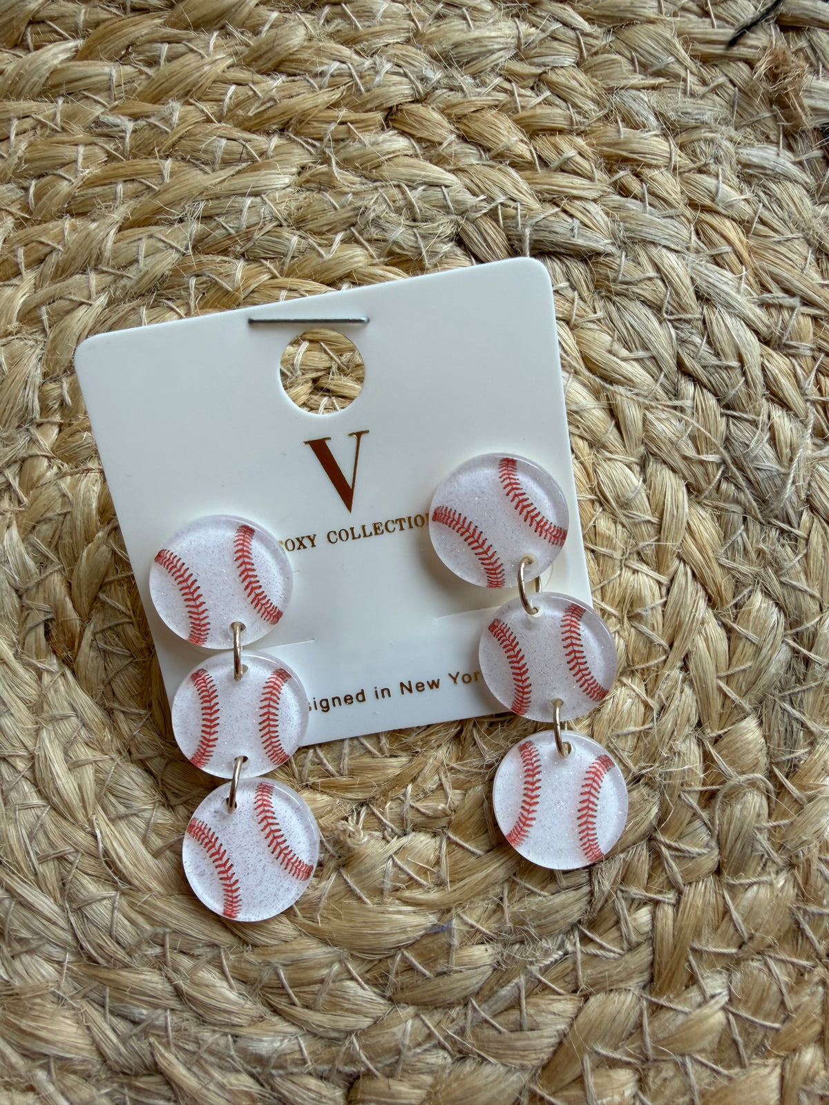 Triple Baseball Dangle Earrings