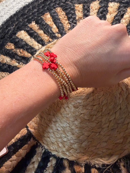 Red & Gold Stretchy Bracelet Stack
