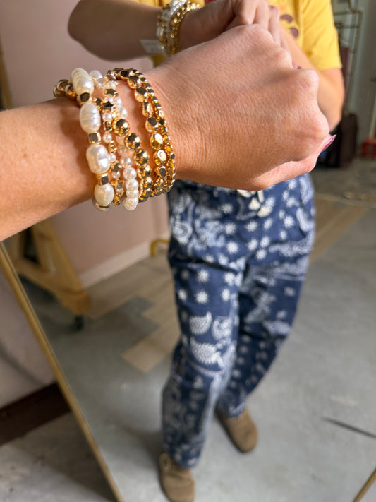 Gold & Pearl Bracelet Stack - Layered Bracelet Set