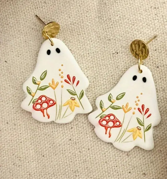 Cottagecore Ghost & Mushrooms Earrings