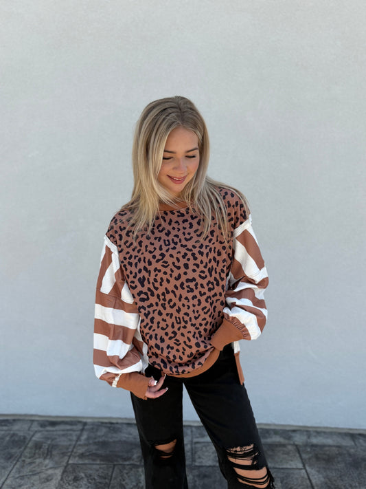 Wild Stripes Leopard Patchwork Sweatshirt