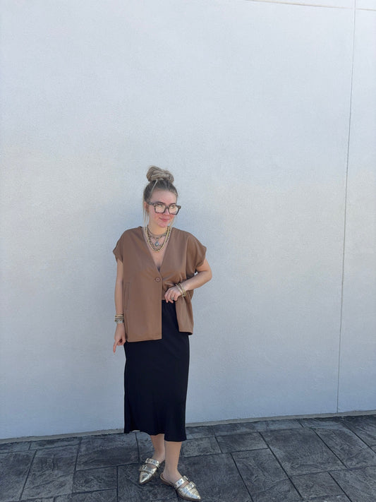 Black Satin Midi Skirt