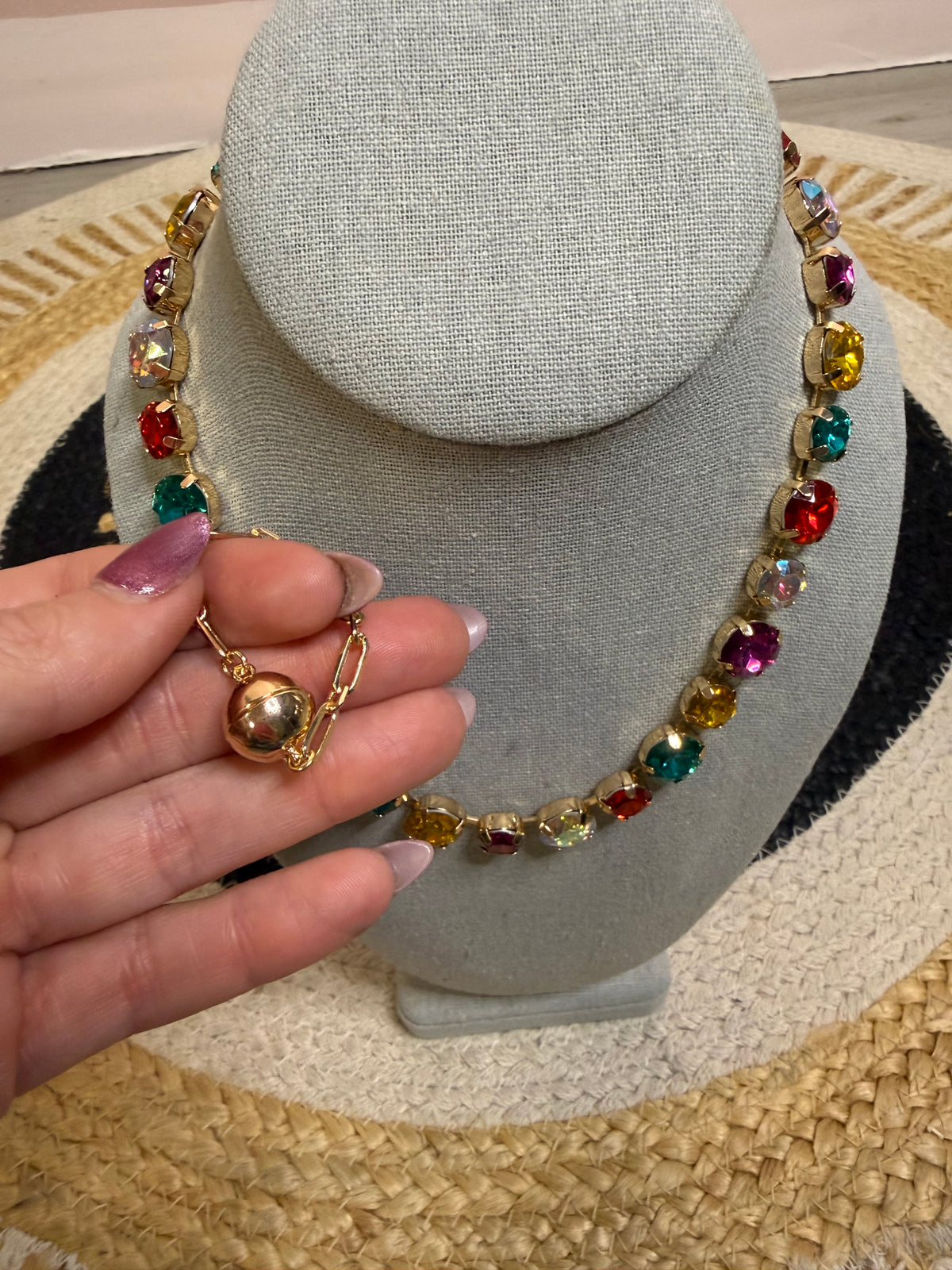 Waterproof Magnetic Gem Necklace - Fall Multicolor Stainless Steel
