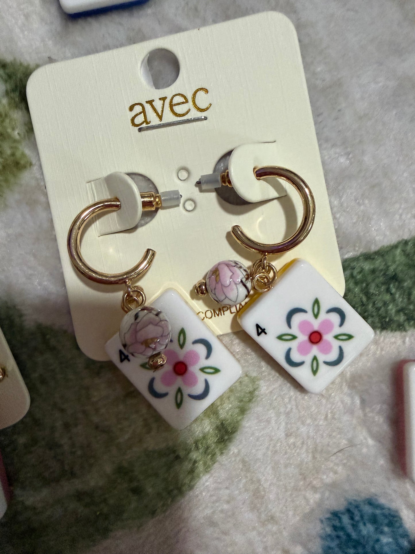 Mahjong Inspired Gold Hoop Dangle Earrings