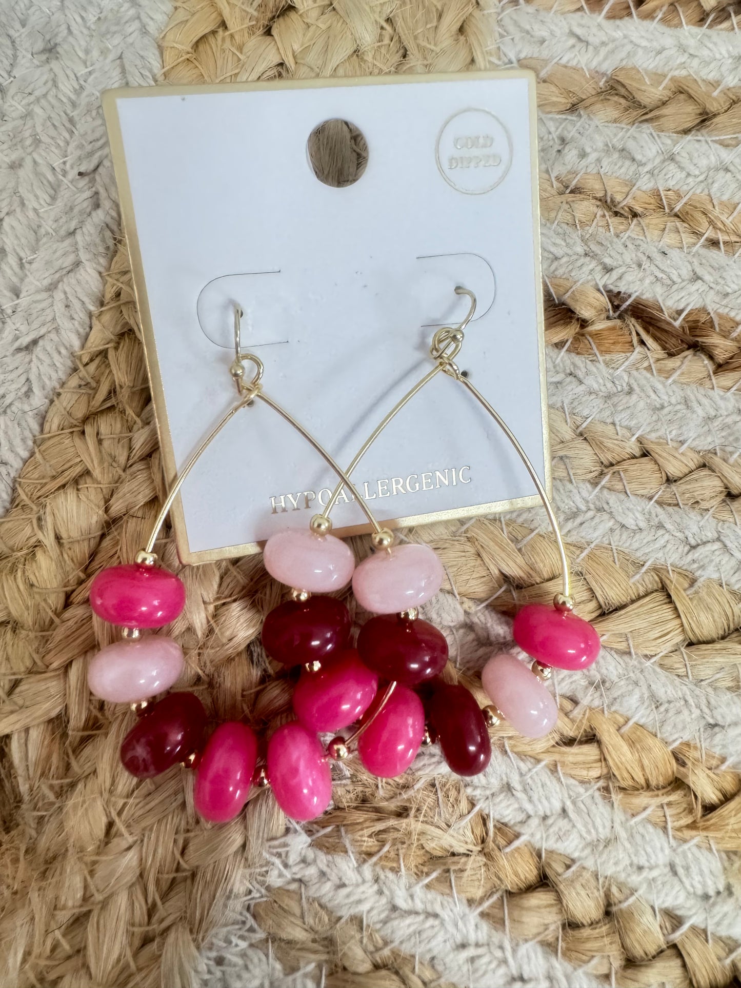 Pink Beaded Drop Dangle Earrings – Colorful Boutique Statement Earrings