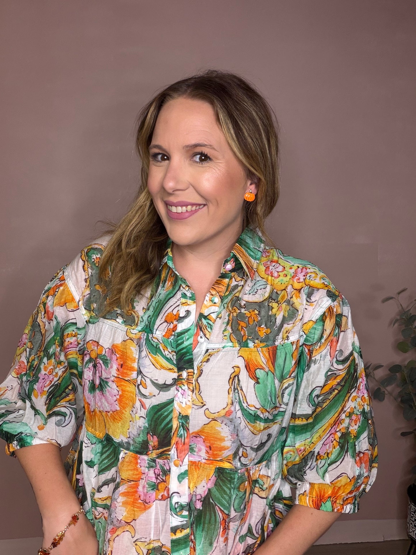 Green Watercolor Floral Blouse