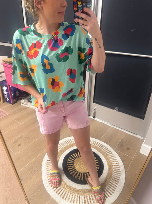 Risen Pink Cargo Denim Shorts
