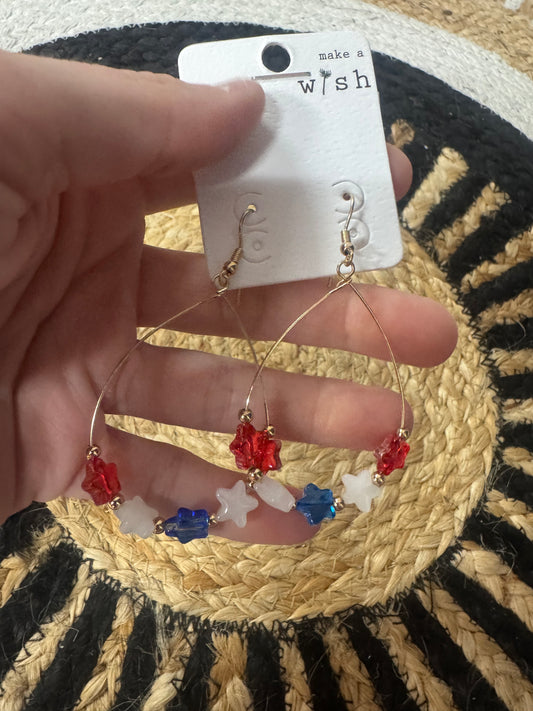 Red White Blue Star Dangle Earrings