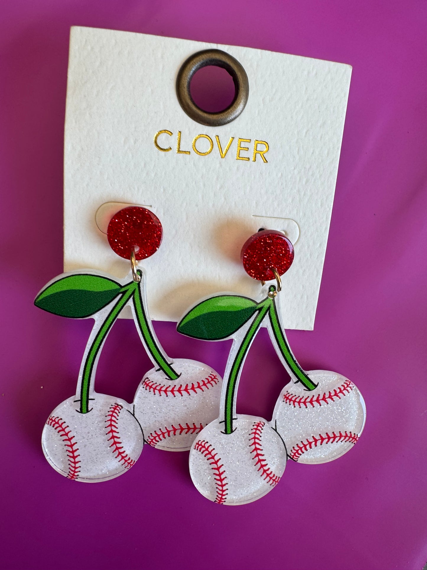 Cherry Baseball Dangle Earrings