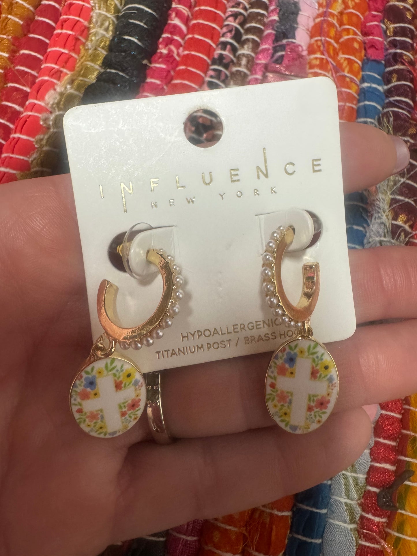 Spring Blessings Floral Cross Huggie Earrings