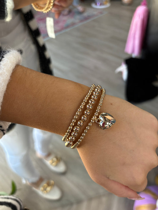 Golden Puff Heart Stretch Bracelet