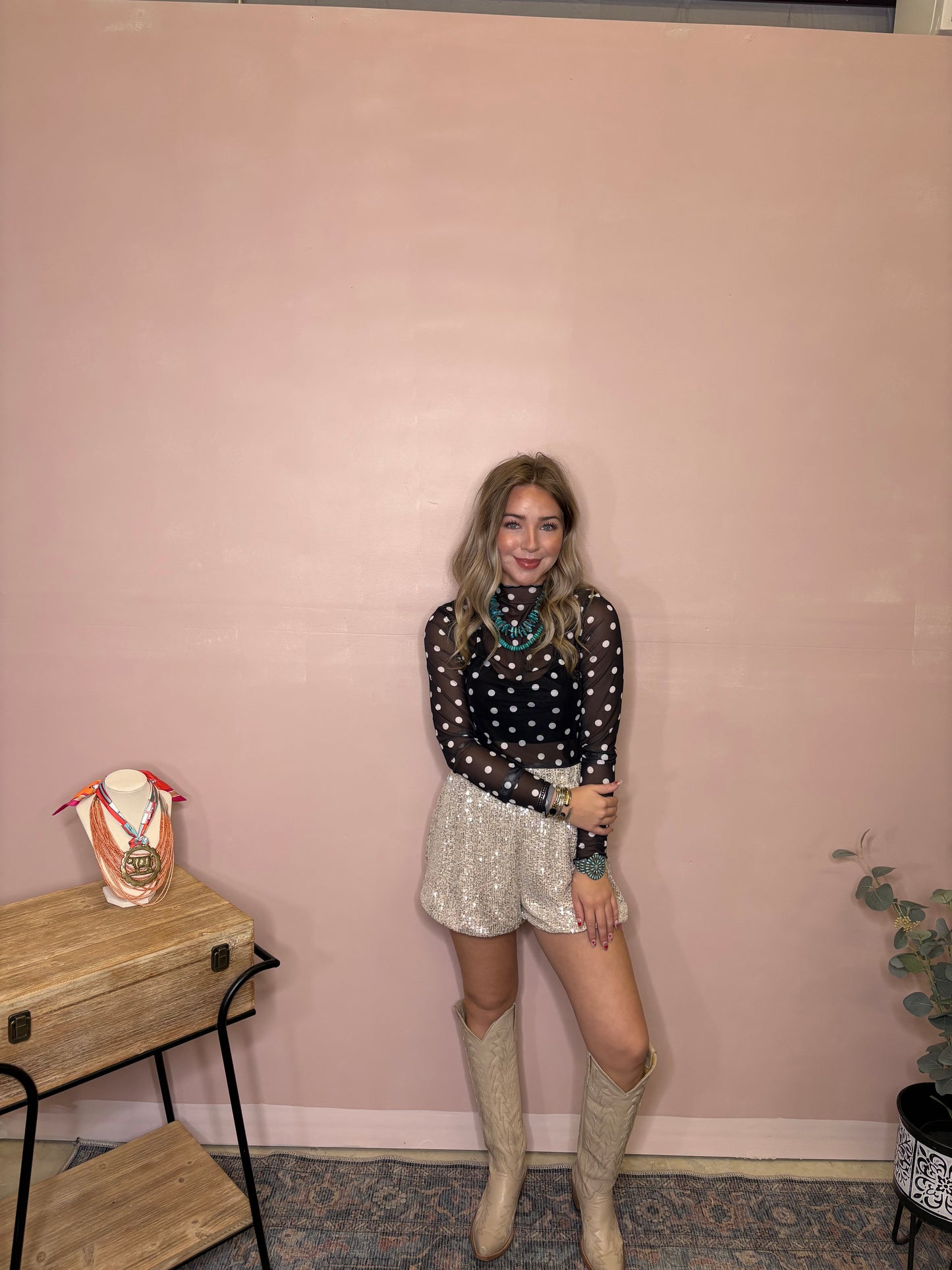 Sheer Polka Dot Mesh Top